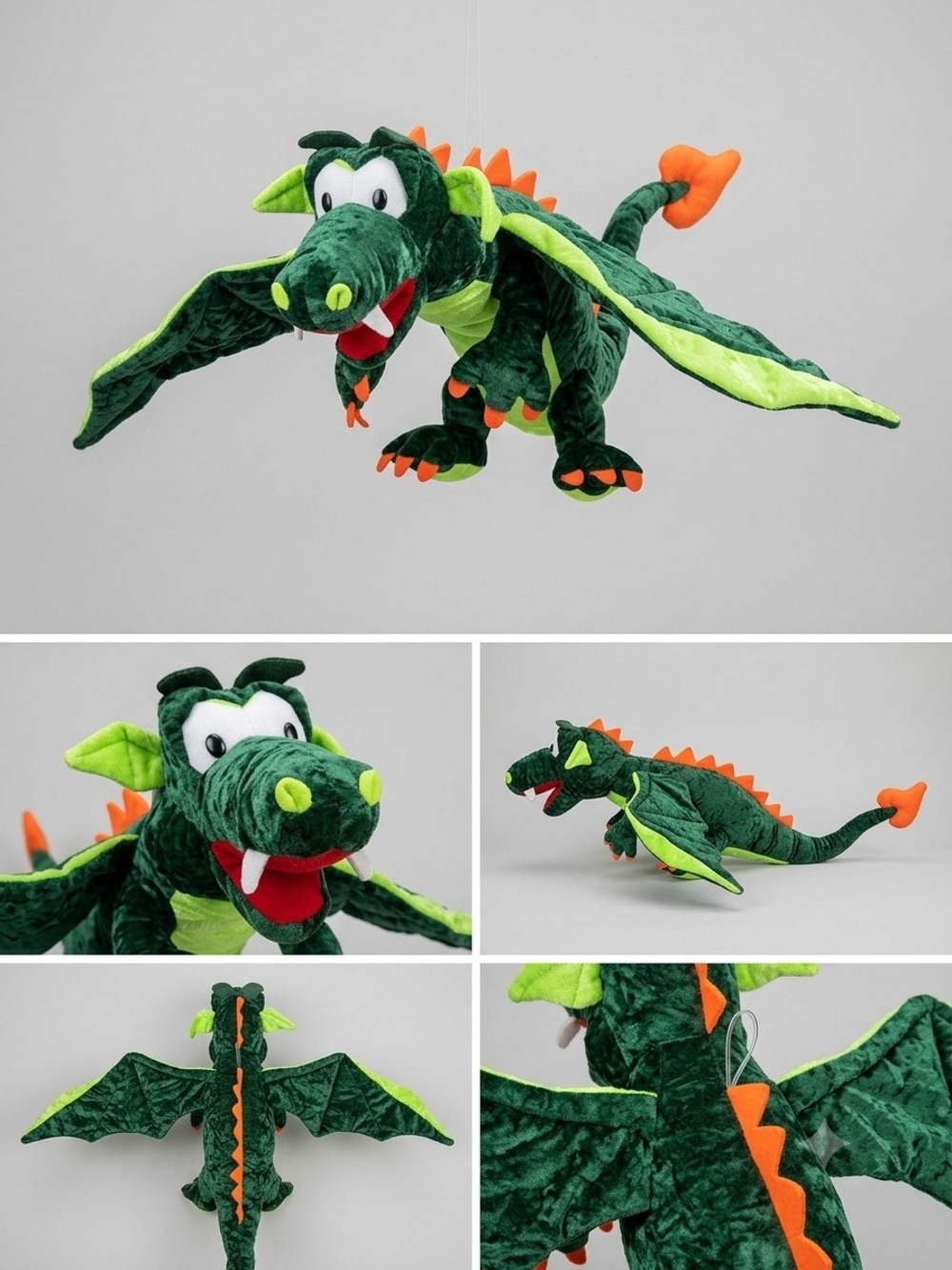 Green Plush Dragon Toy with Neon Accents